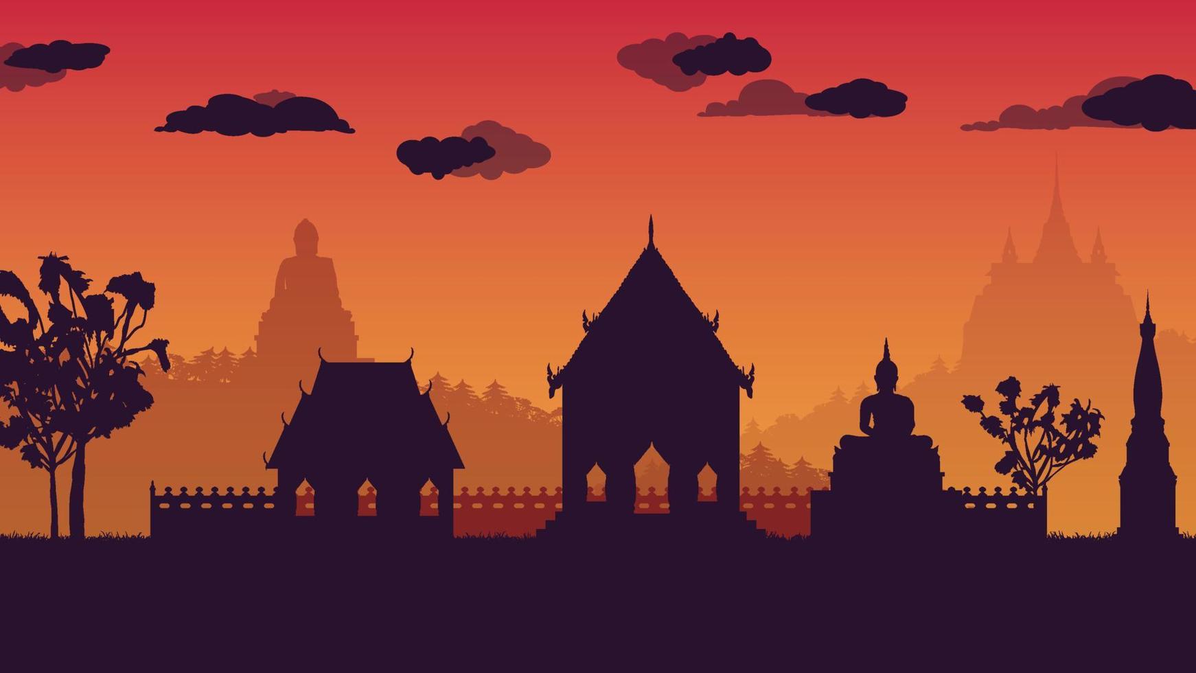silhouette of traditional Thai temple on gradient background vector