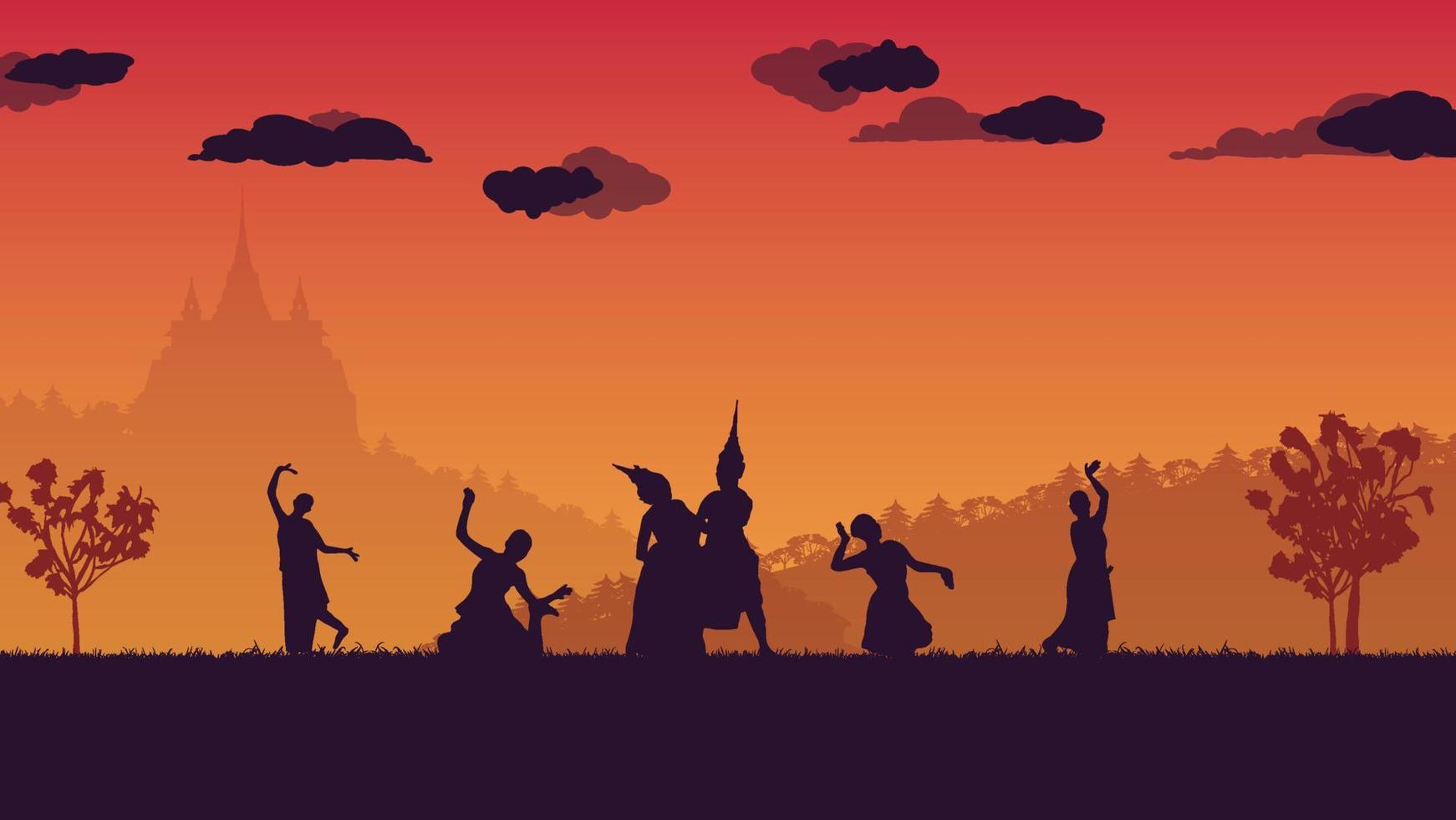 silhouette of traditional Thai Dance on gradient background vector