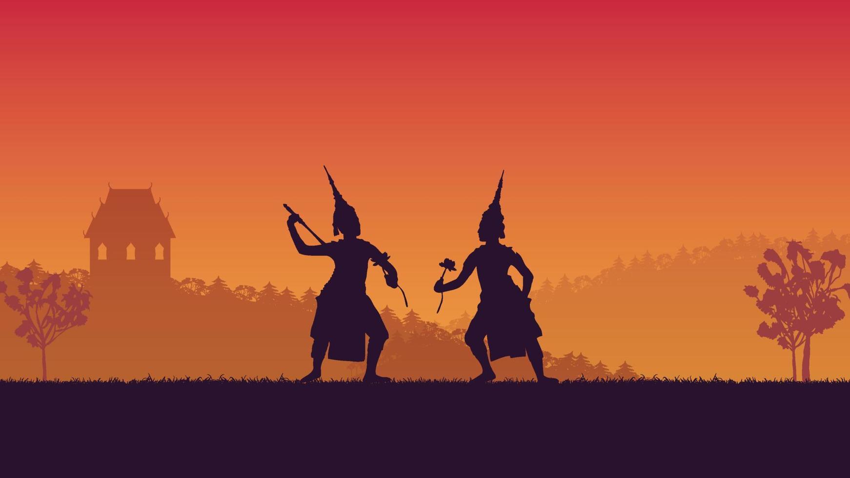 silhouette of traditional Thai Dance on gradient background vector