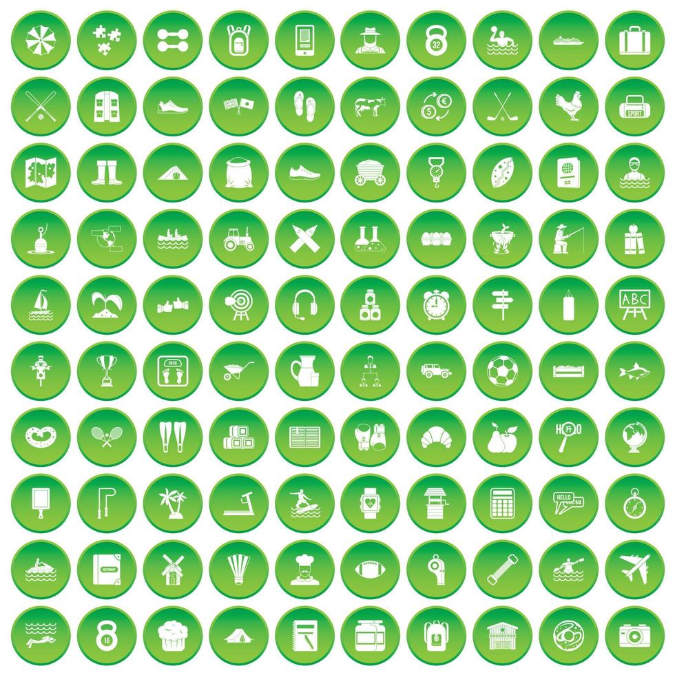 100 activity icons set green circle vector