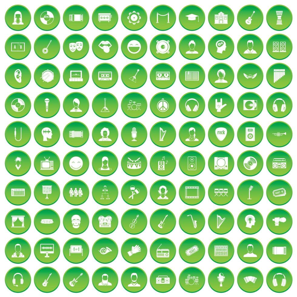 100 iconos de audiencia establecer círculo verde vector