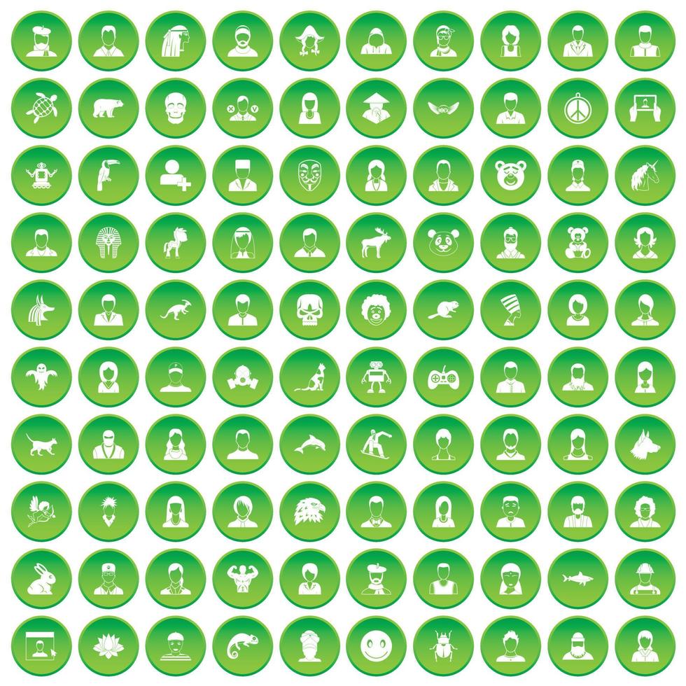 100 iconos de avatar establecer círculo verde vector