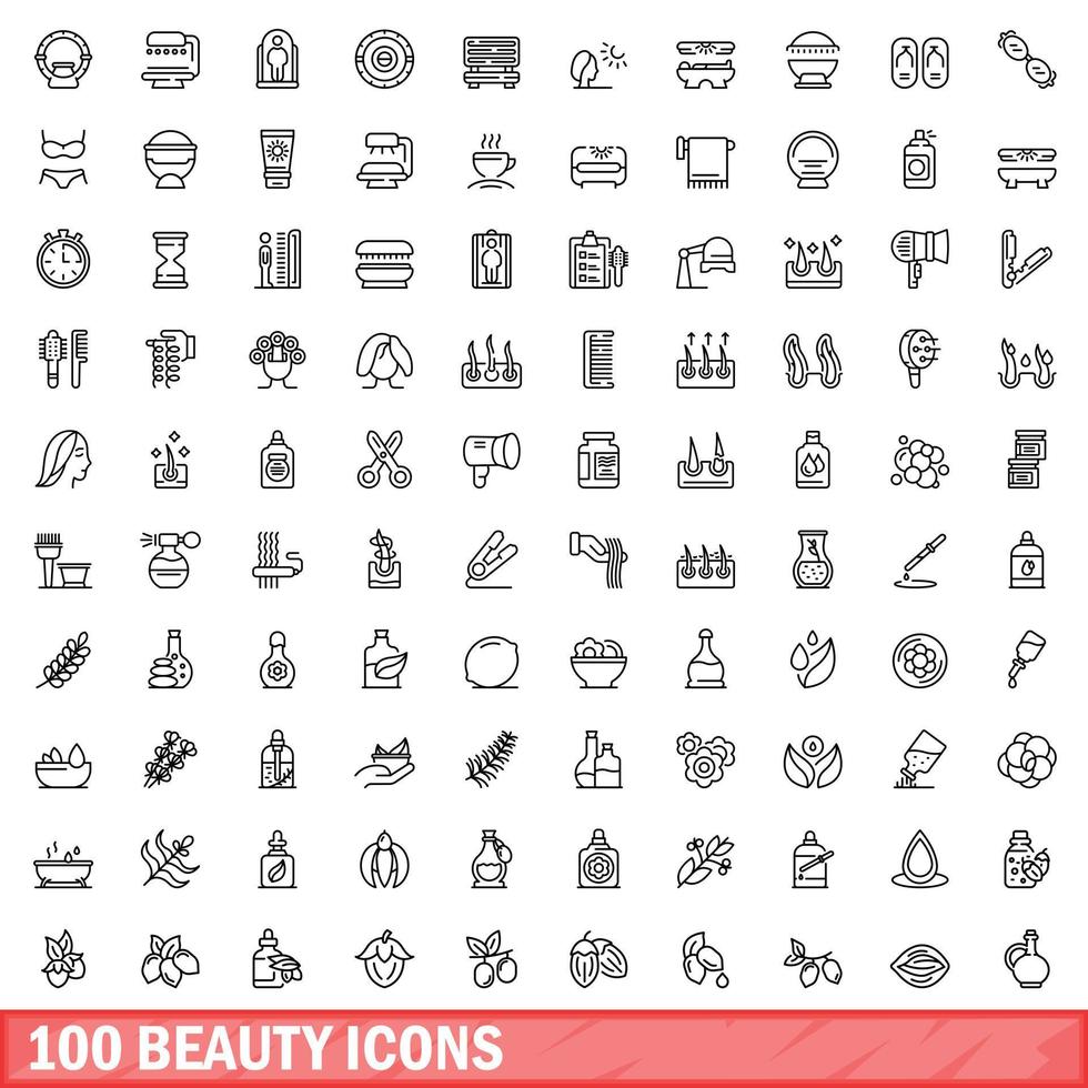 100 iconos de belleza, estilo de esquema vector