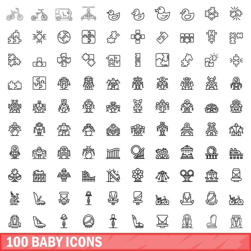 100 baby icons set, outline style vector