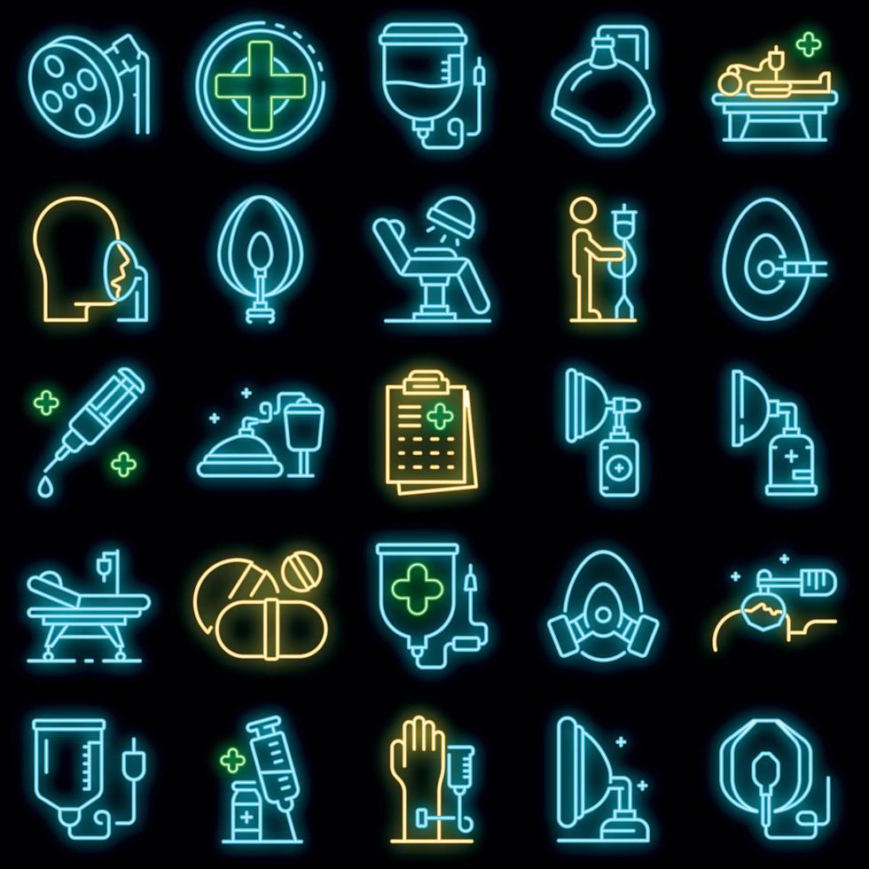 Anesthesia icons set vector neon