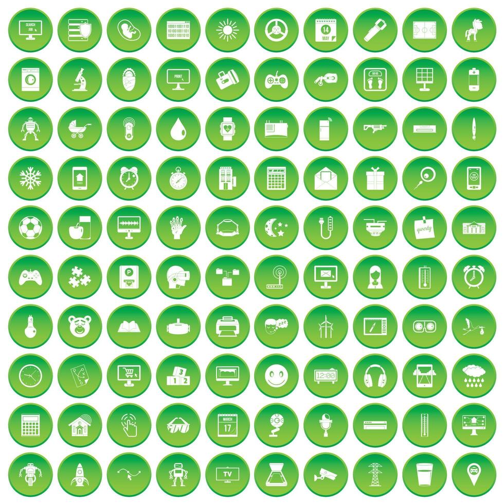 100 app icons set green circle vector