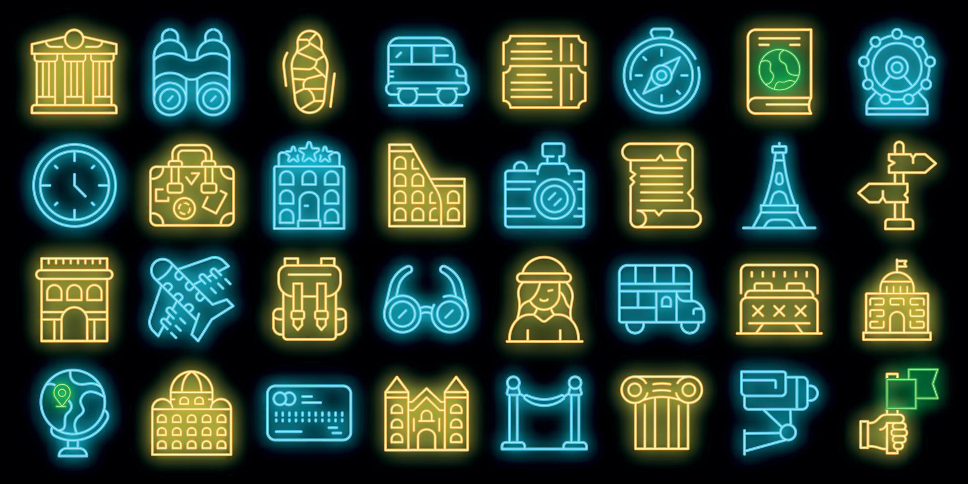 Sightseeing icons set vector neon