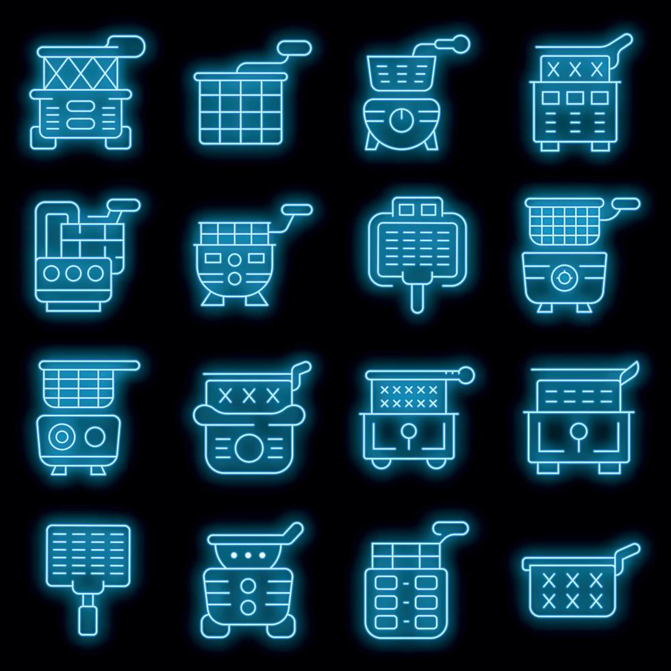 Deep fryer icons set vector neon