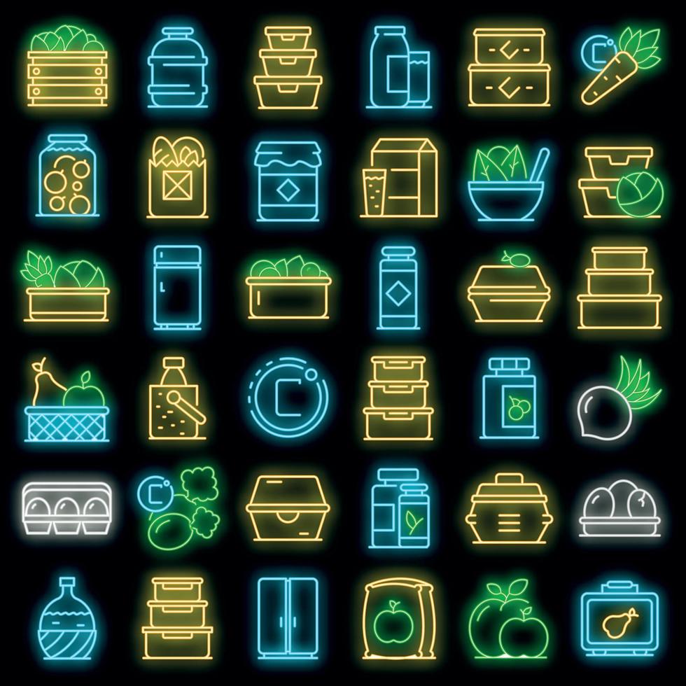 conjunto de iconos de almacenamiento de alimentos neón vectorial vector