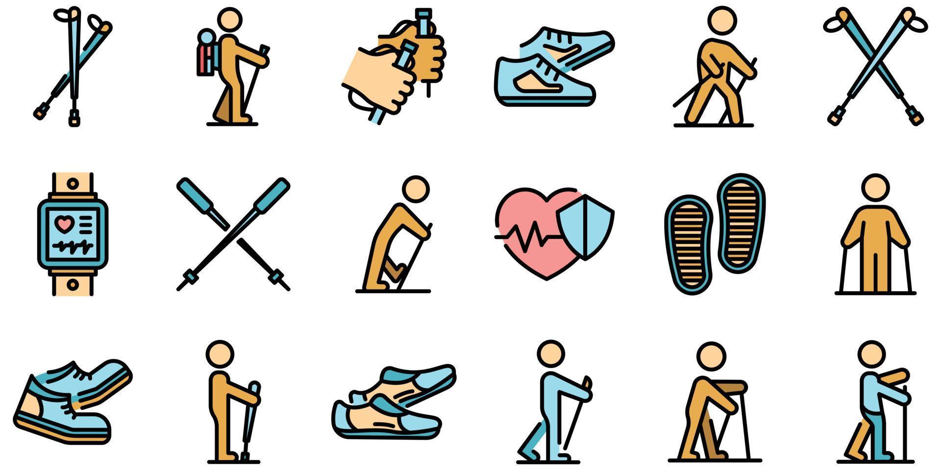 Nordic walking icons set vector flat