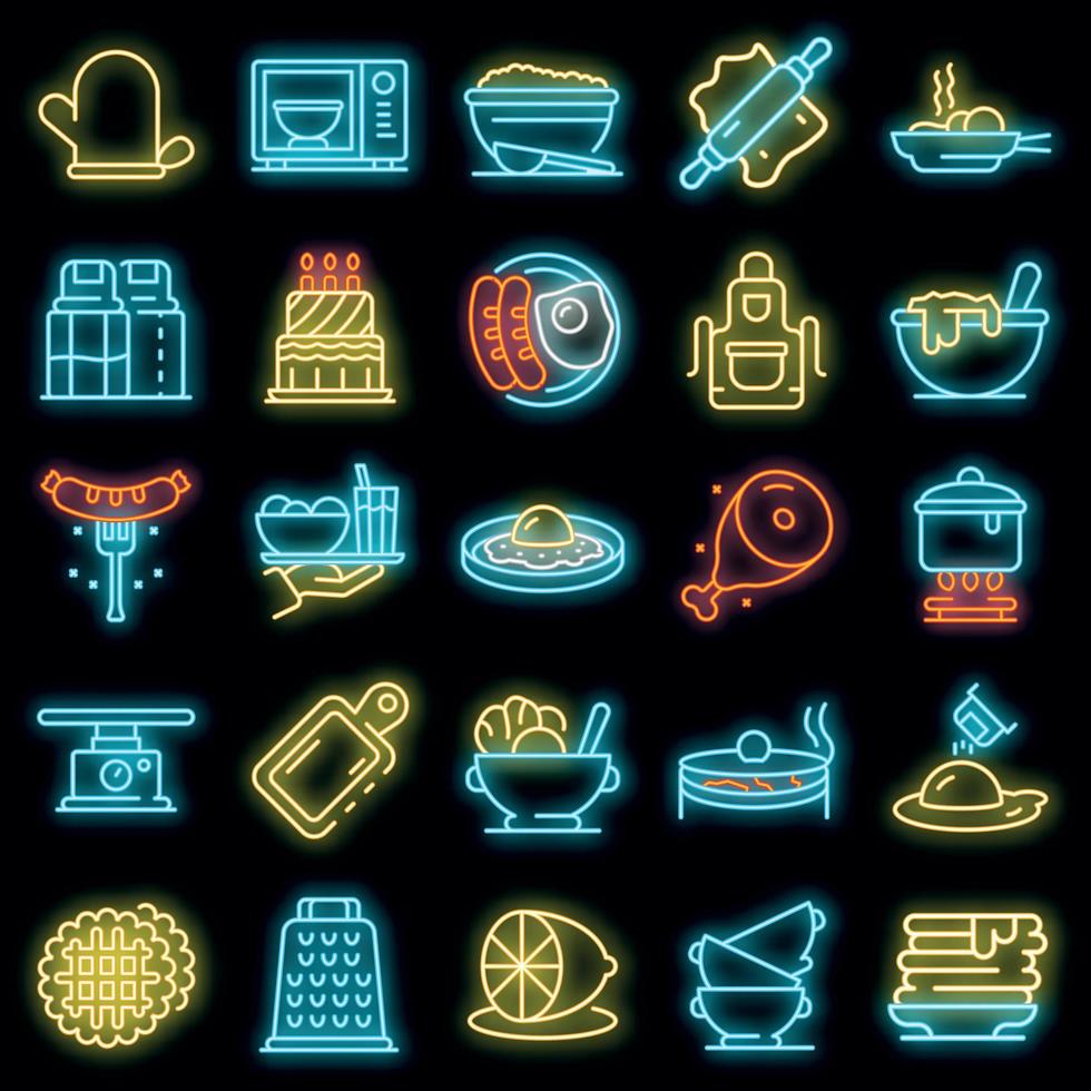 Homemade food icons set vector neon