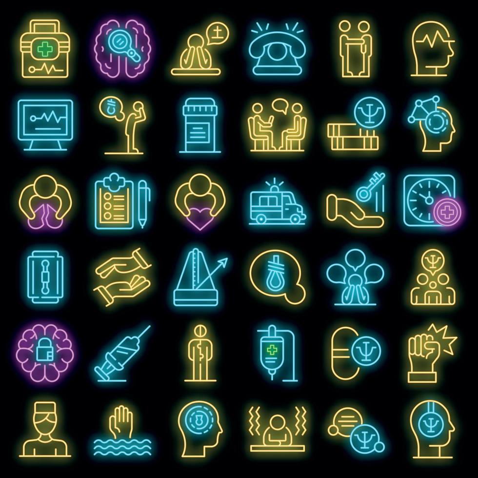 Supporting mental health icons set vector neon