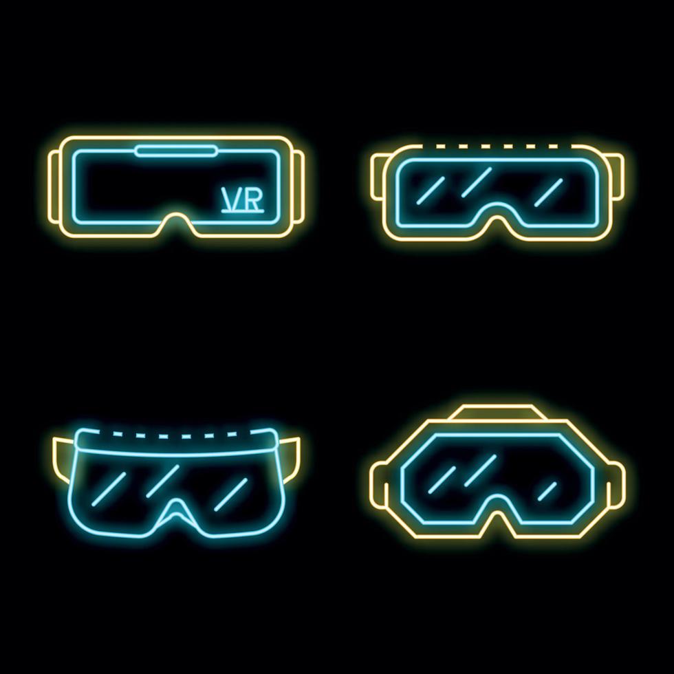 Goggles icon set vector neon