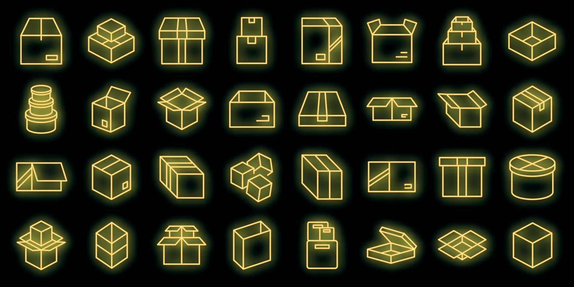 caja, iconos, conjunto, vector, neón vector