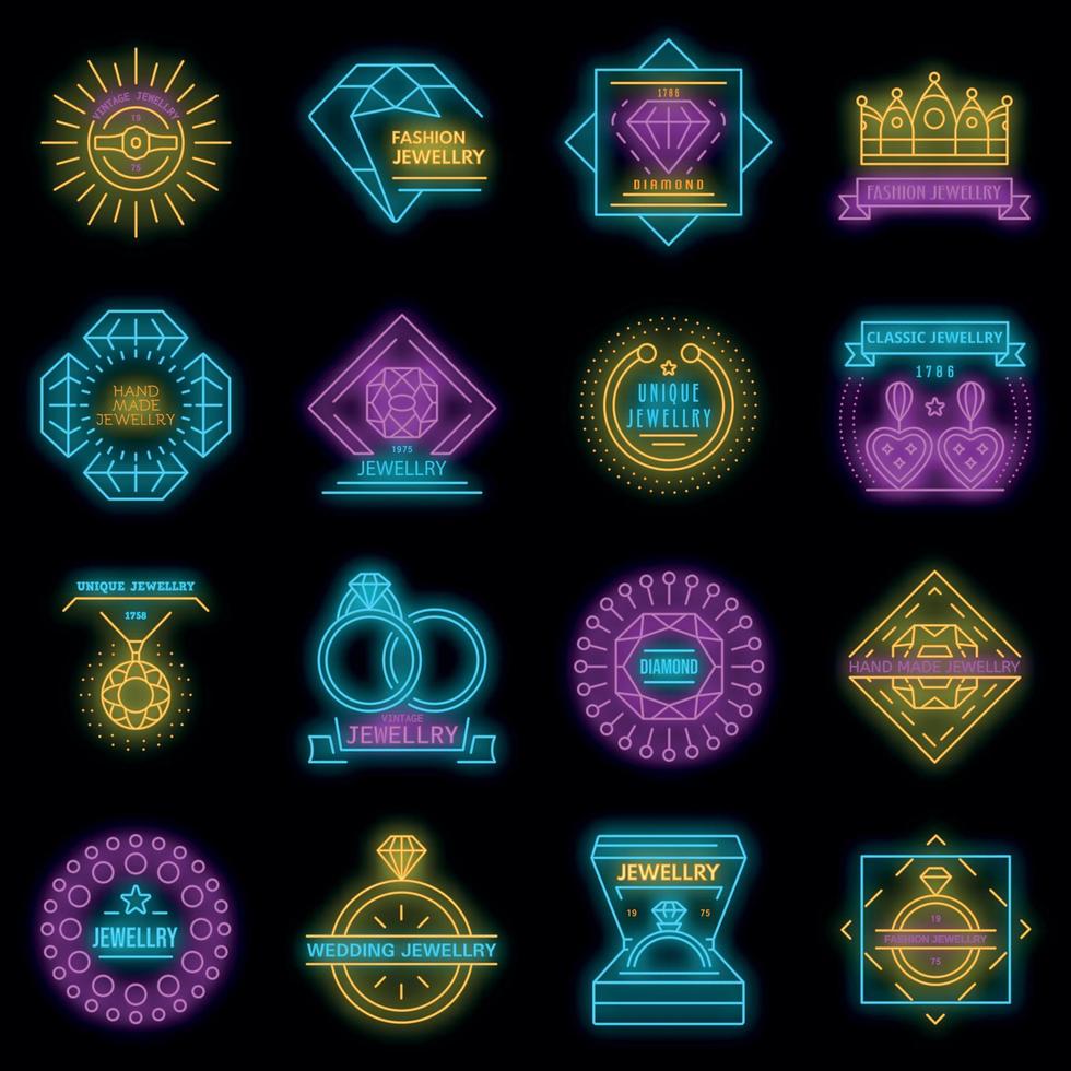 Jewellery icon set vector neon