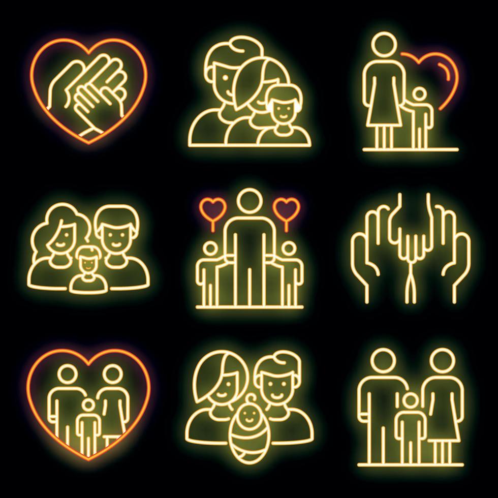 Foster family icons set vector neon