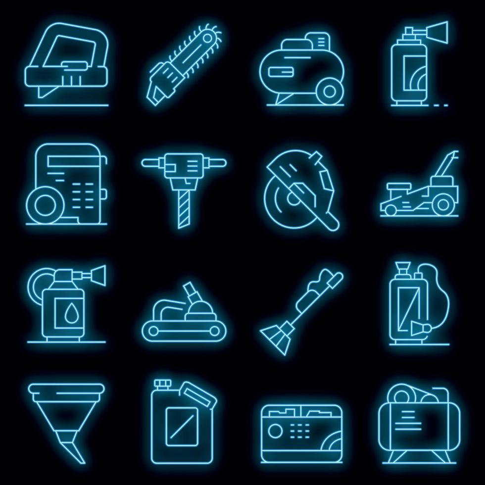 Gasoline tools icons set vector neon