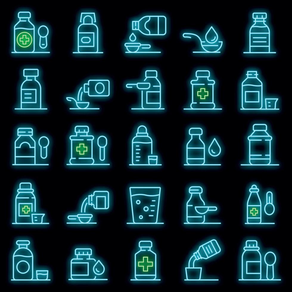 Cough syrup icons set vector neon