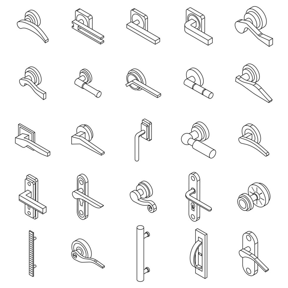 manijas de puerta, iconos, conjunto, vector, contorno vector