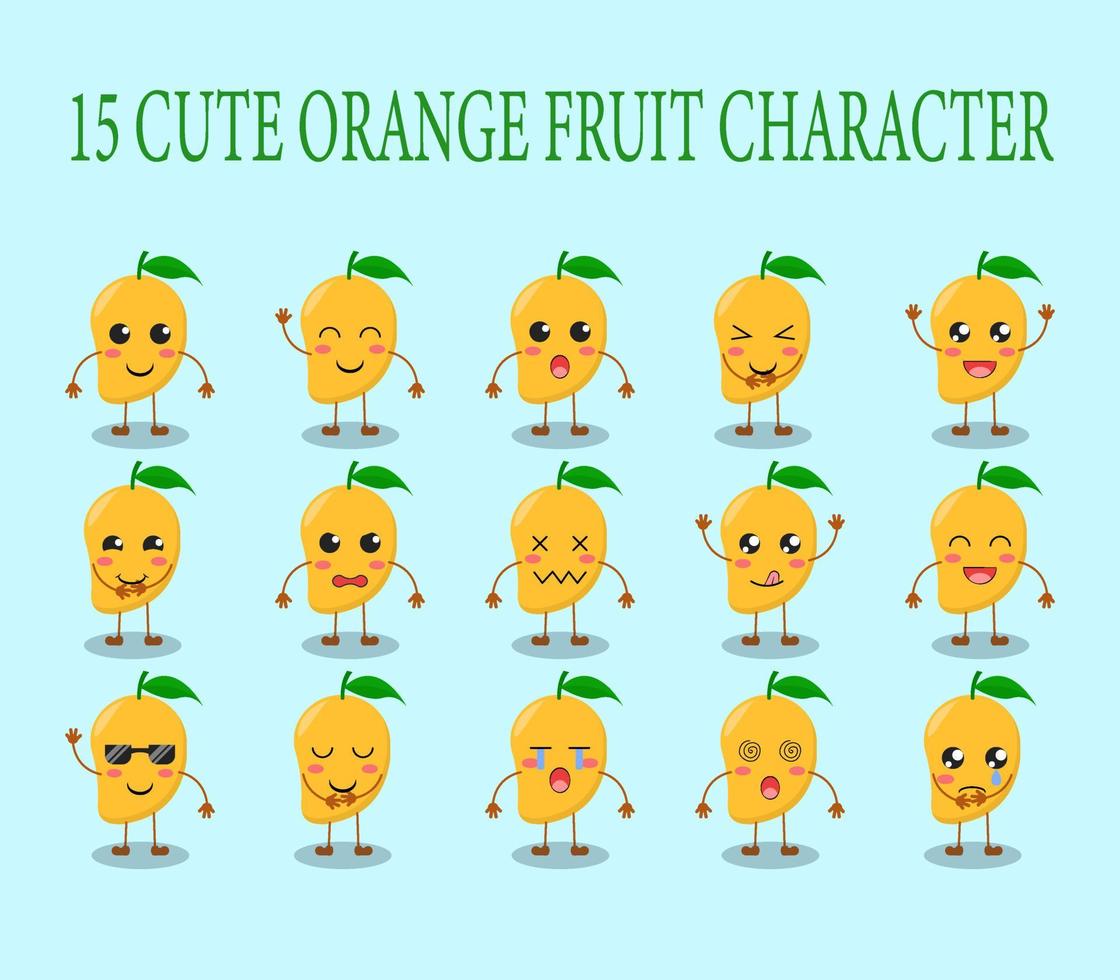 set of 15 cute mango fruit characters with various expressions vector