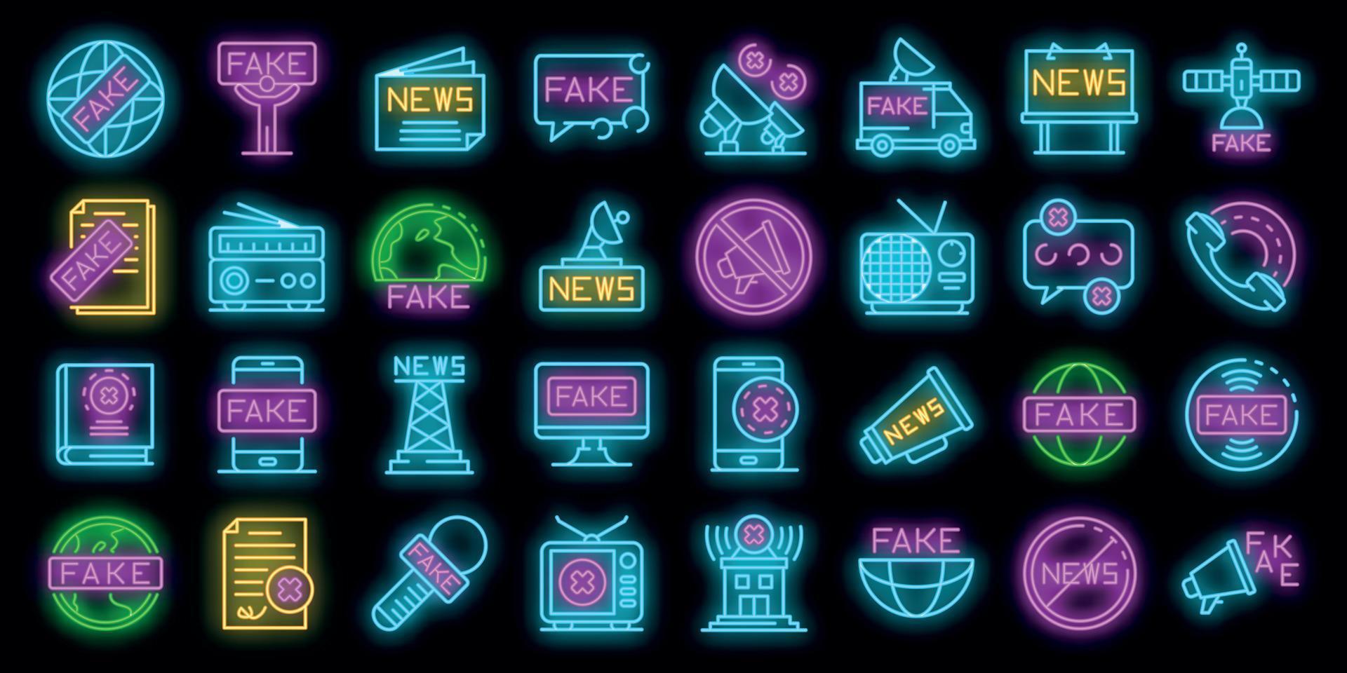 conjunto de iconos de noticias falsas neón vectorial vector