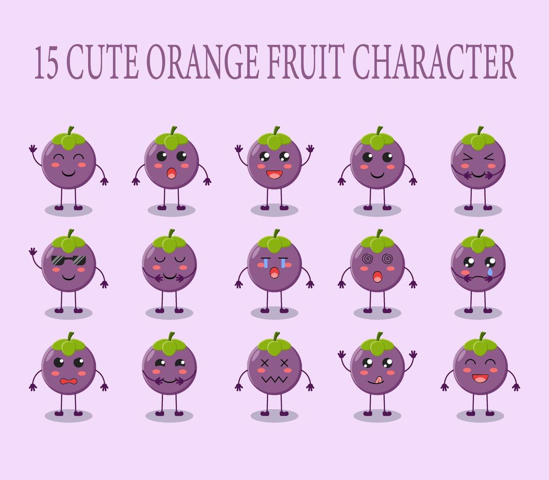set of 15 cute mangosteen characters with various expressions vector