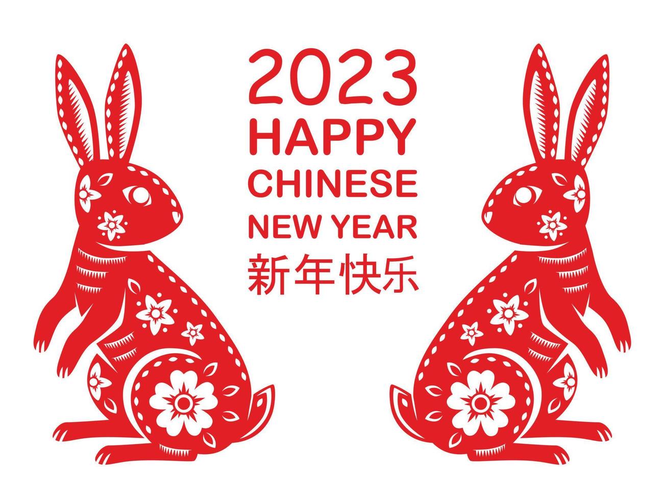 Happy Chinese new year 2023 Zodiac sign, year of the Rabbit, with red paper cut art on white color background. Translation happy new year 2023 vector