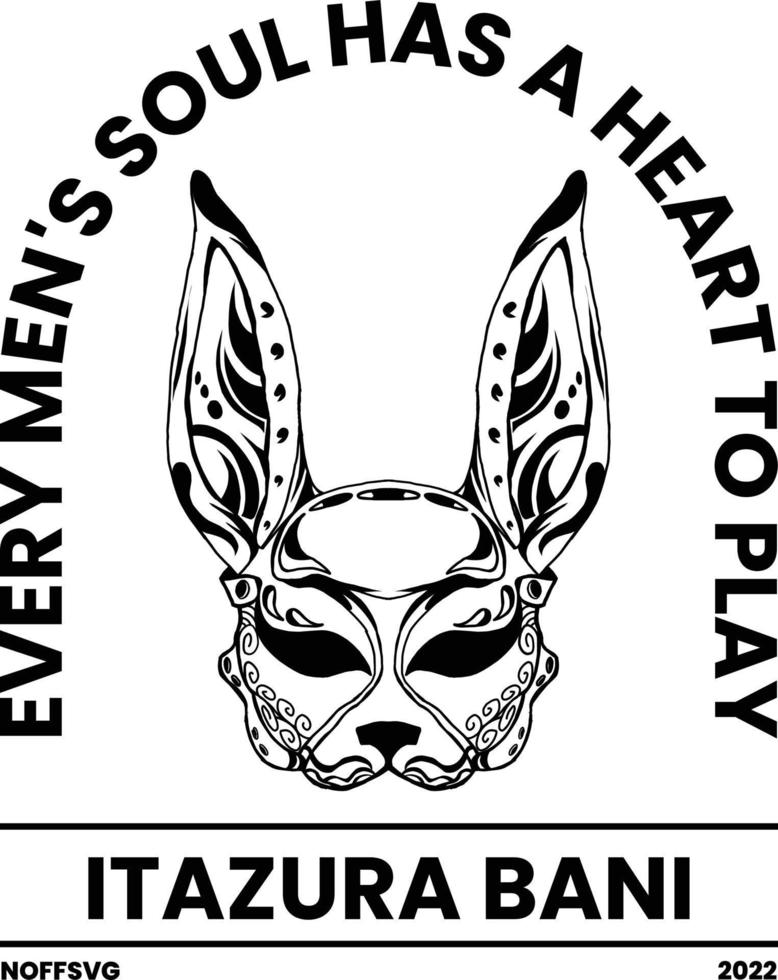 Black and white illustration of a Japanese rabbit mask vector