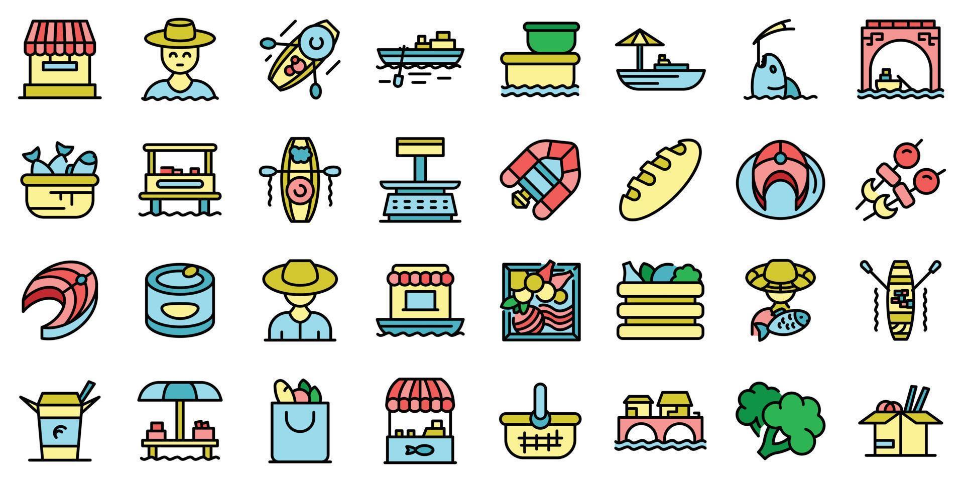 Floating market icons set vector flat