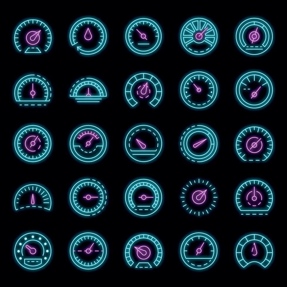 Speedometer icon set vector neon