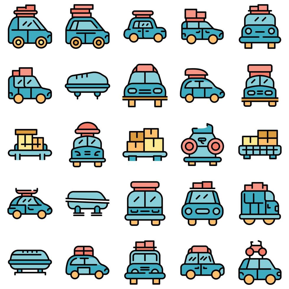 Car roof box icons set vector flat