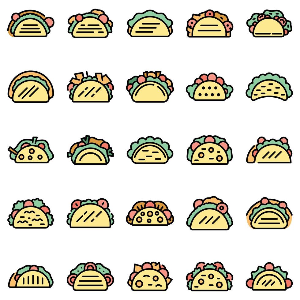 tacos, iconos, conjunto, vector, plano vector