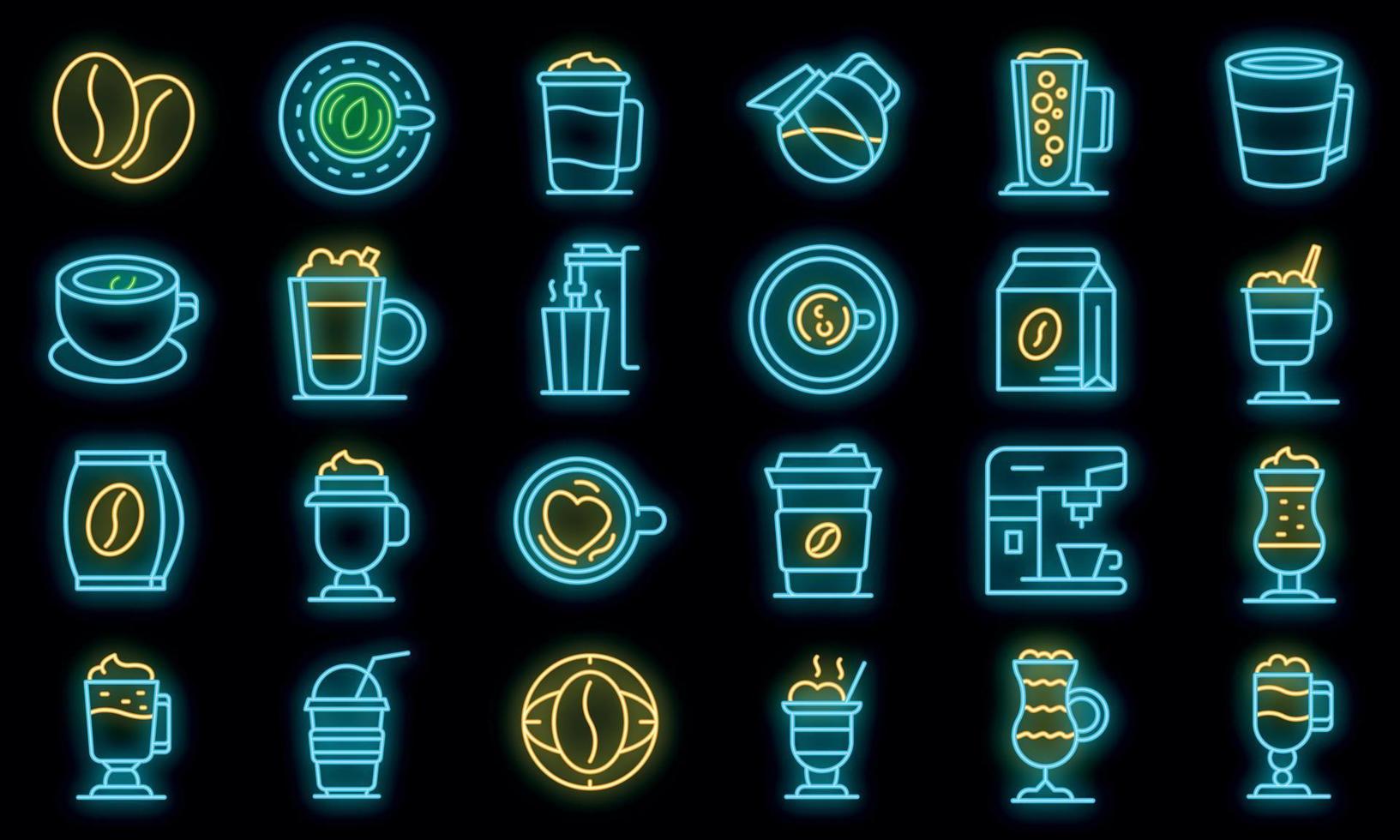 Latte icons set vector neon