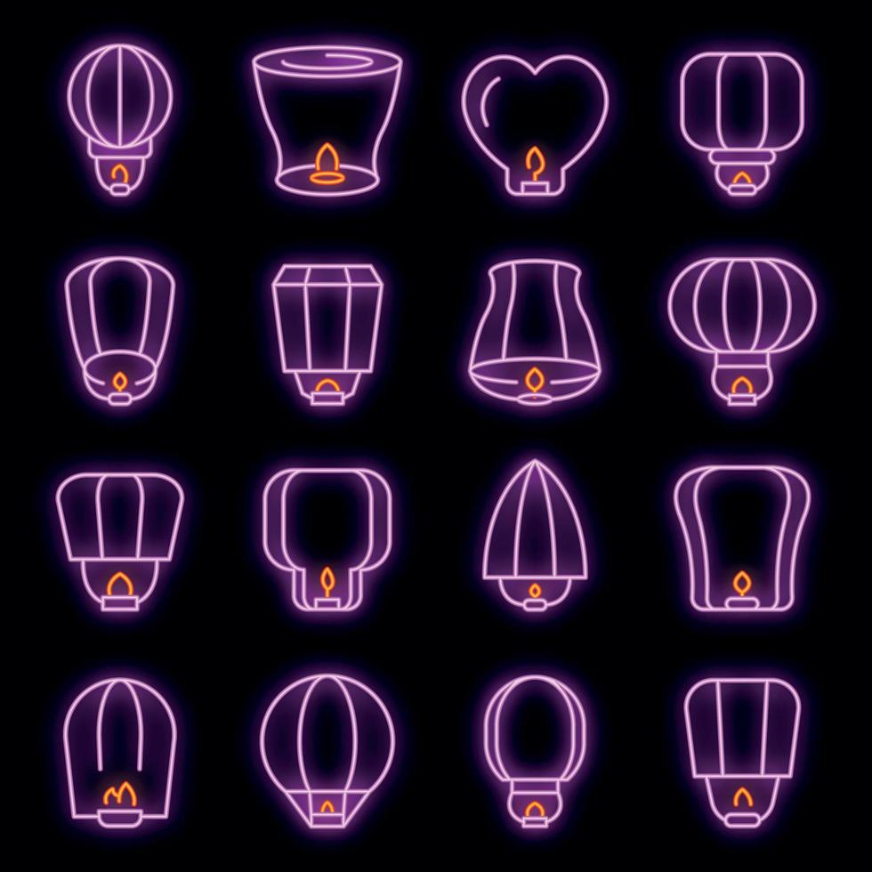 Floating lantern icons set vector neon