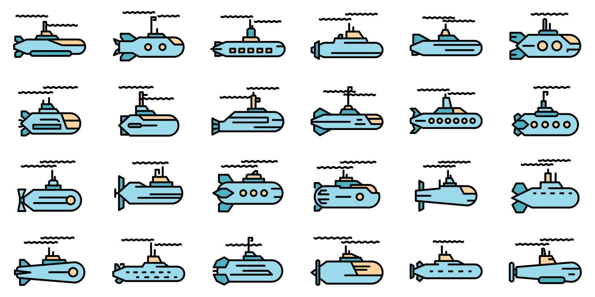 Submarine icons set vector flat