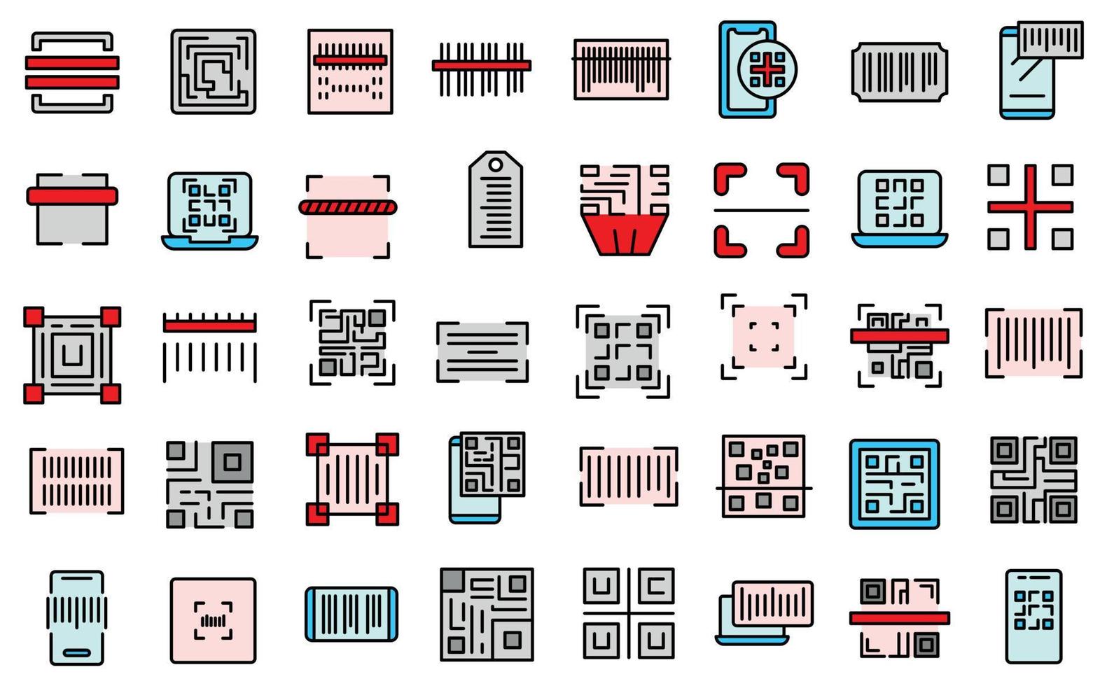 Code scanning icons set line color vector