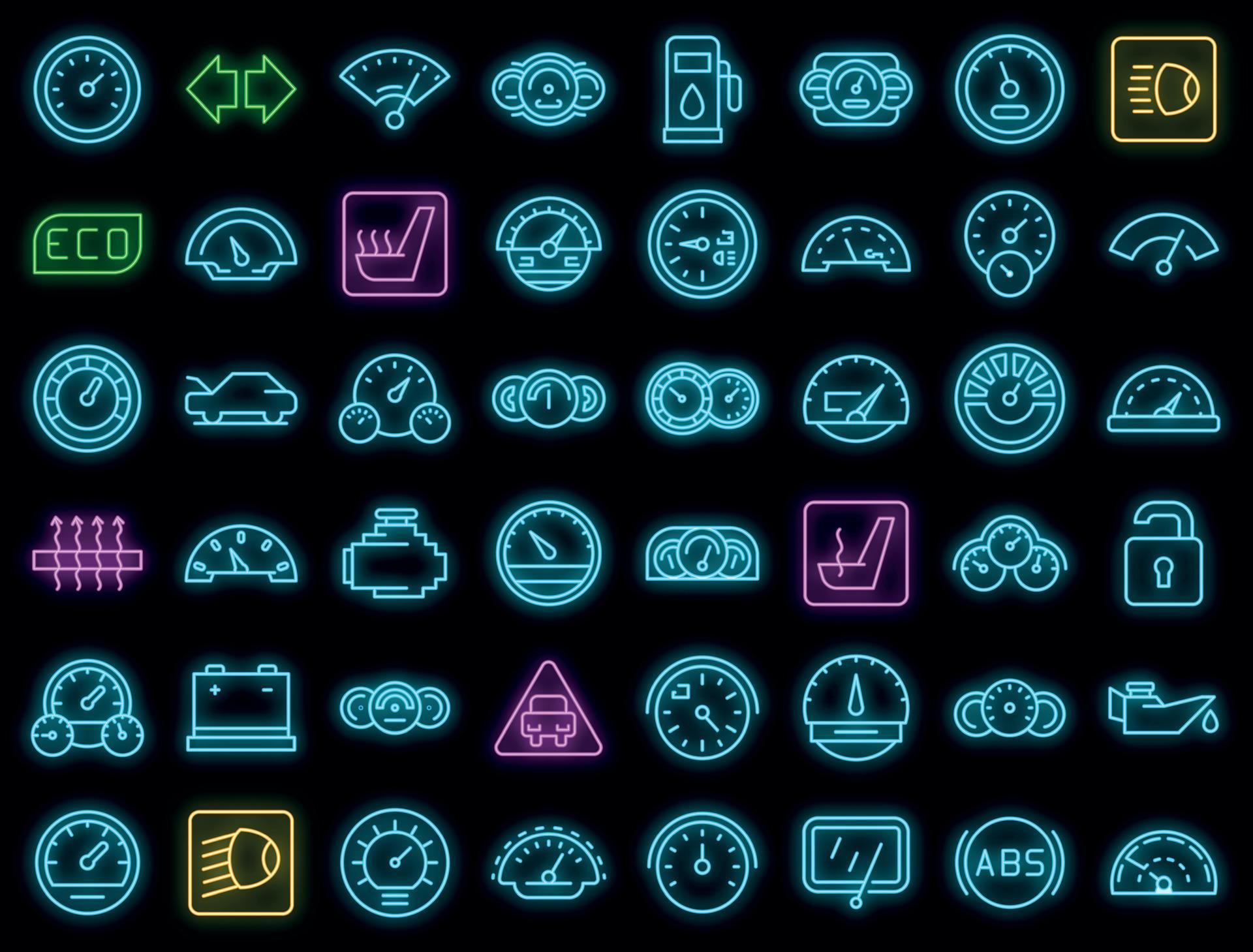 Car dashboard icons set vector neon 8902729 Vector Art at Vecteezy