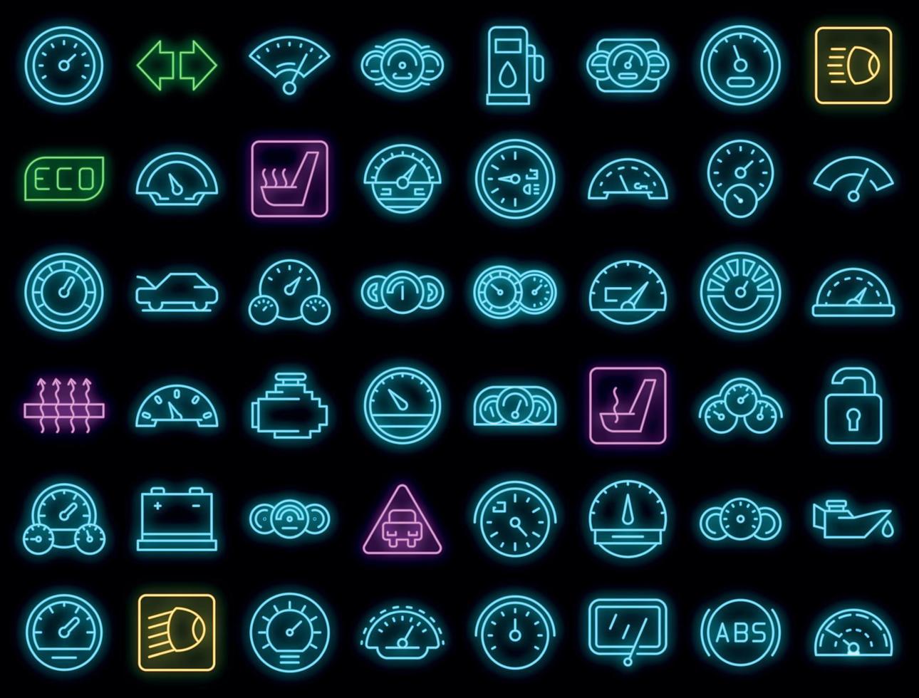 Car dashboard icons set vector neon