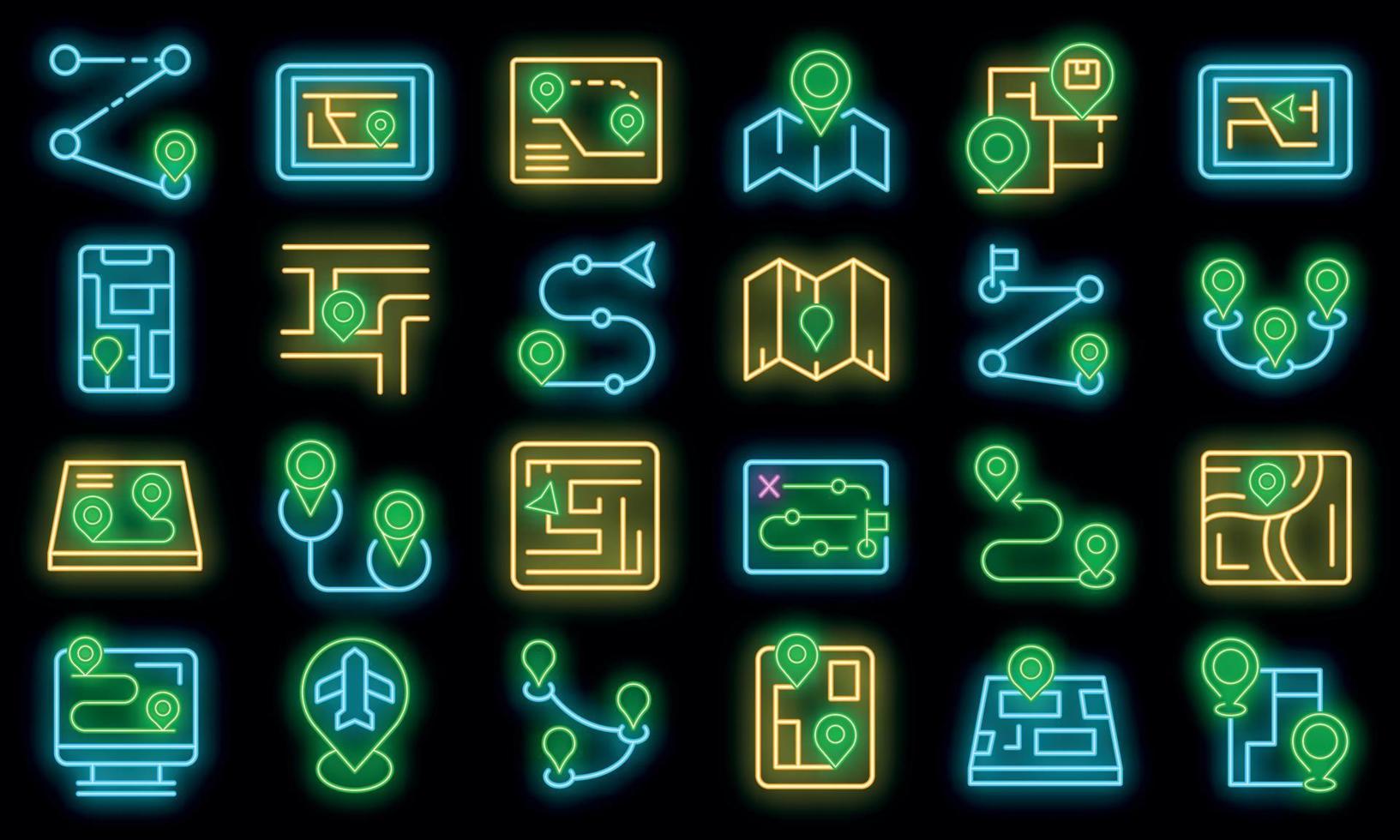 Itinerary icons set vector neon