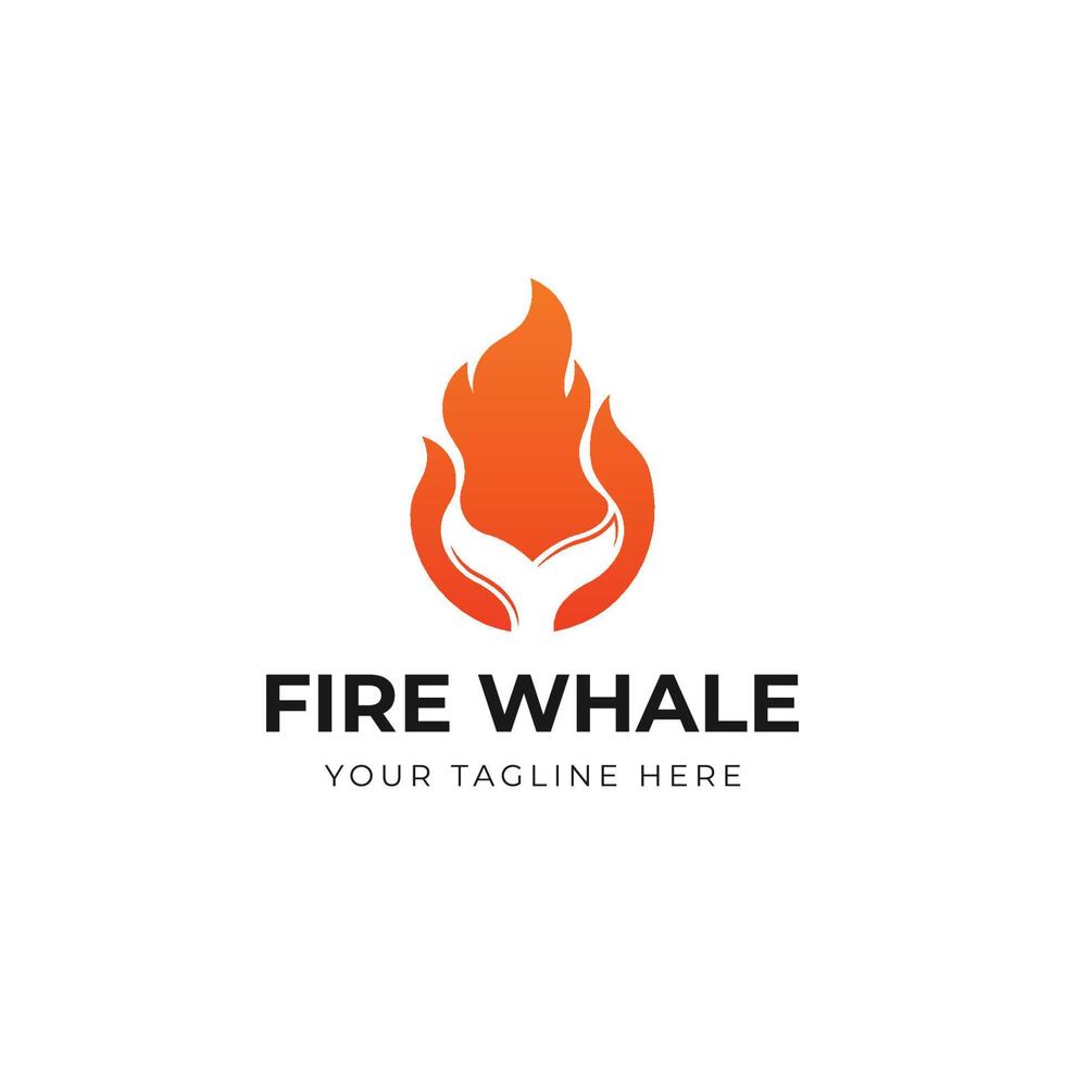 Whale tail with fire flame logo design vector