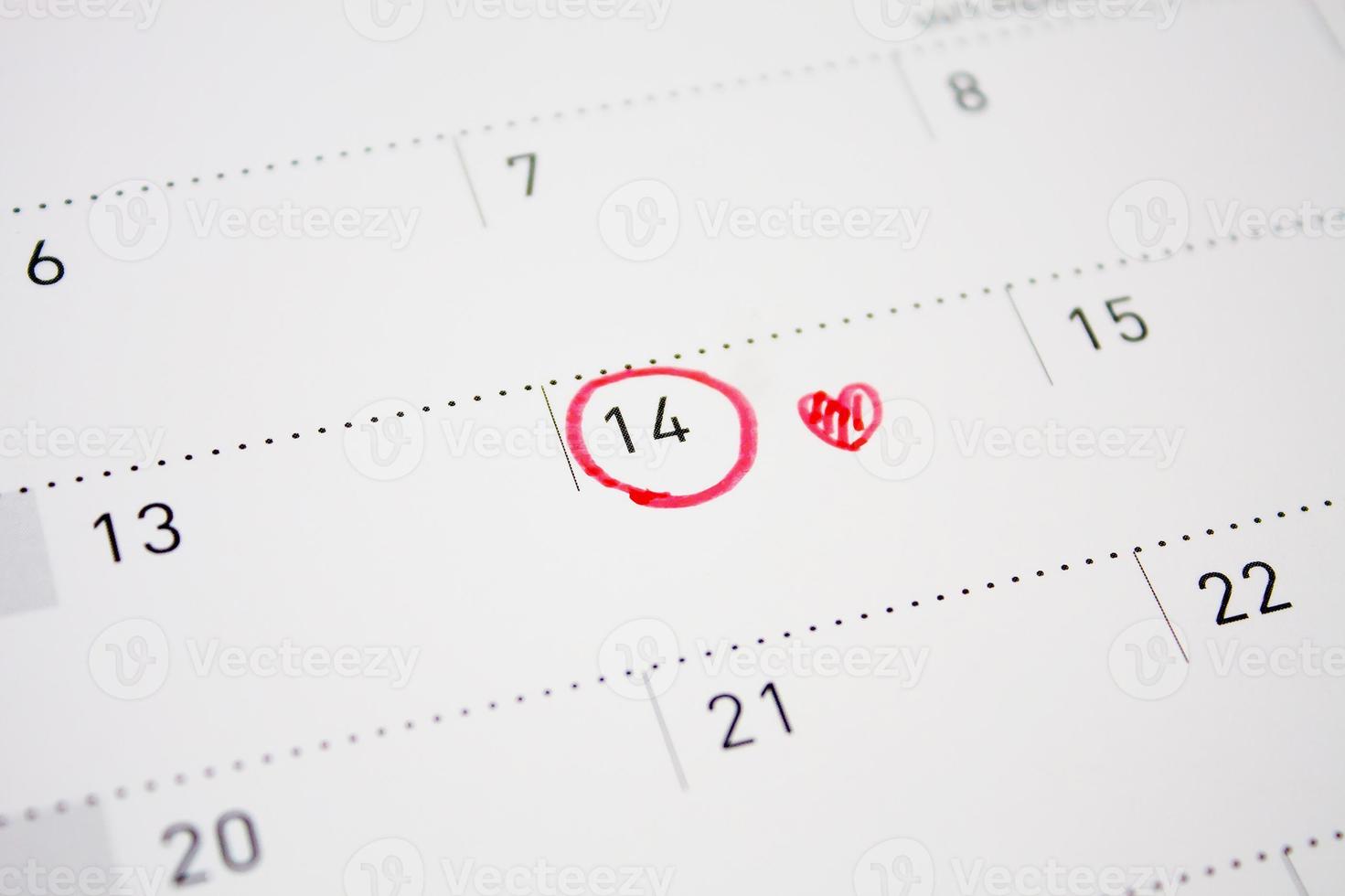 Valentine's day February 14 mark on the calendar photo