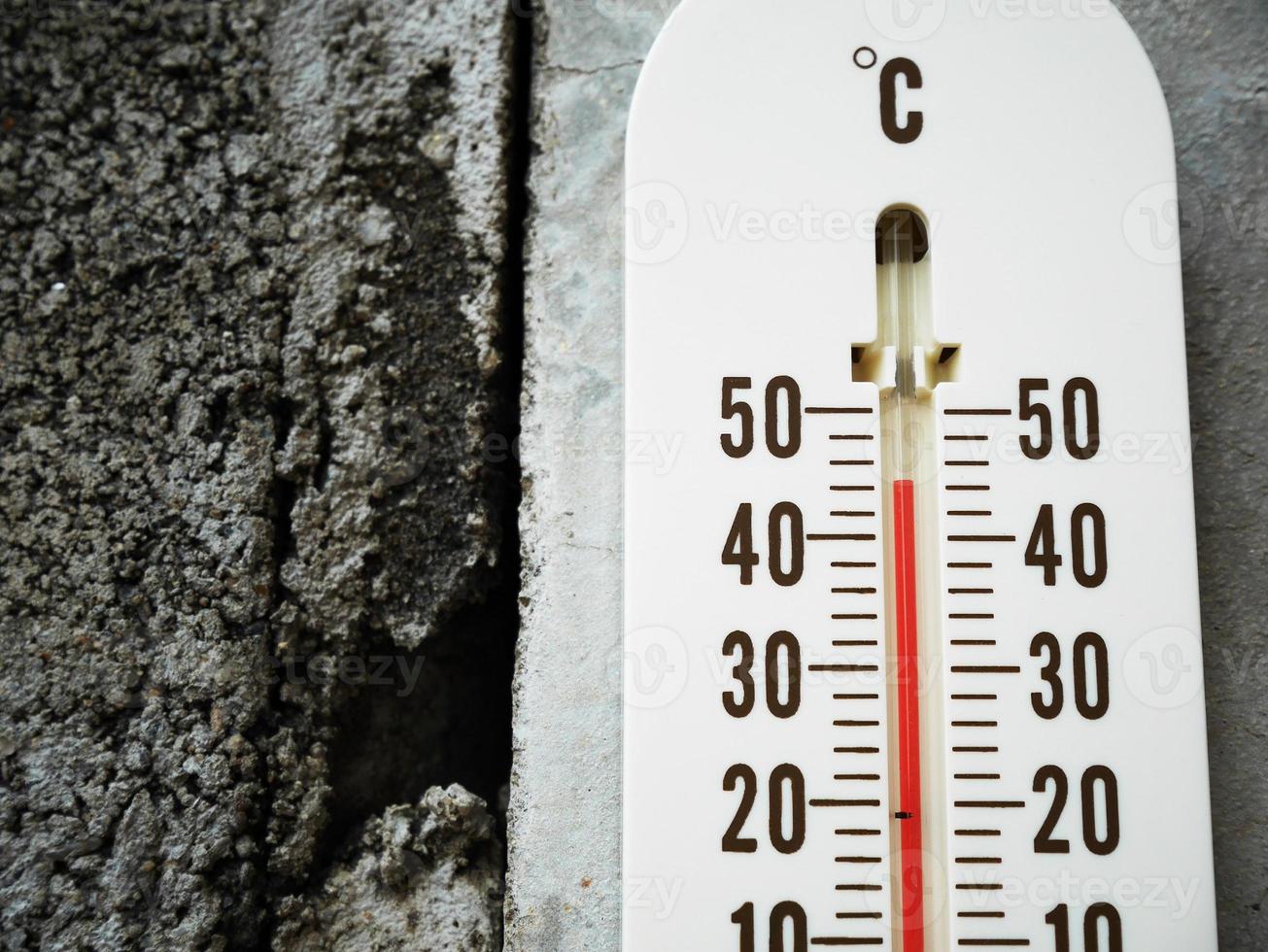 Closeup thermometer showing temperature in degrees Celsius photo