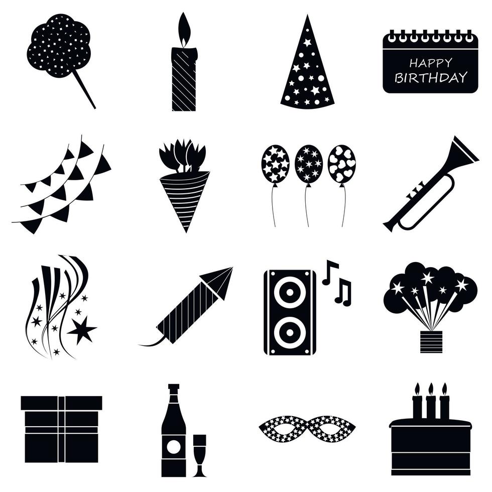 Happy birthday icons set, simple style vector