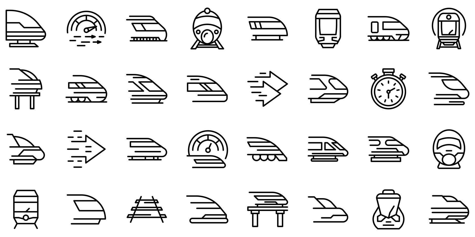 High-speed transportation icons set, outline style vector
