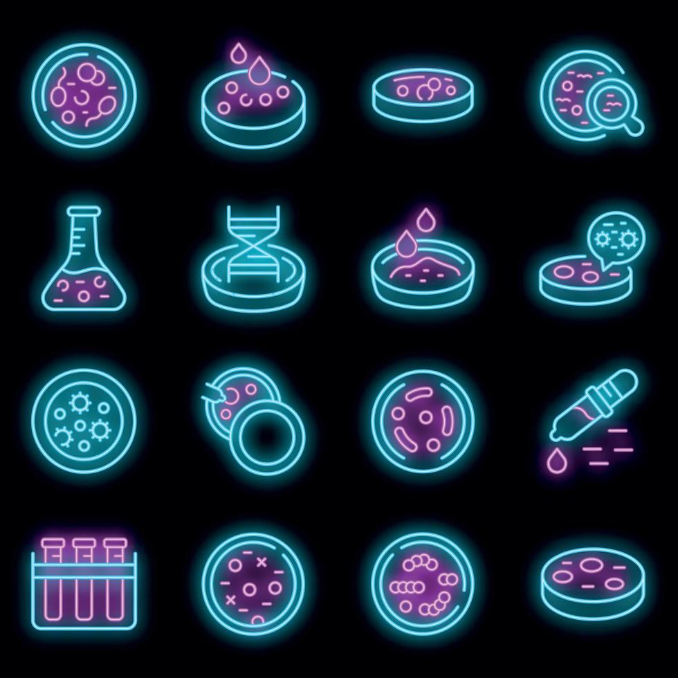 Petri dish icons set vector neon