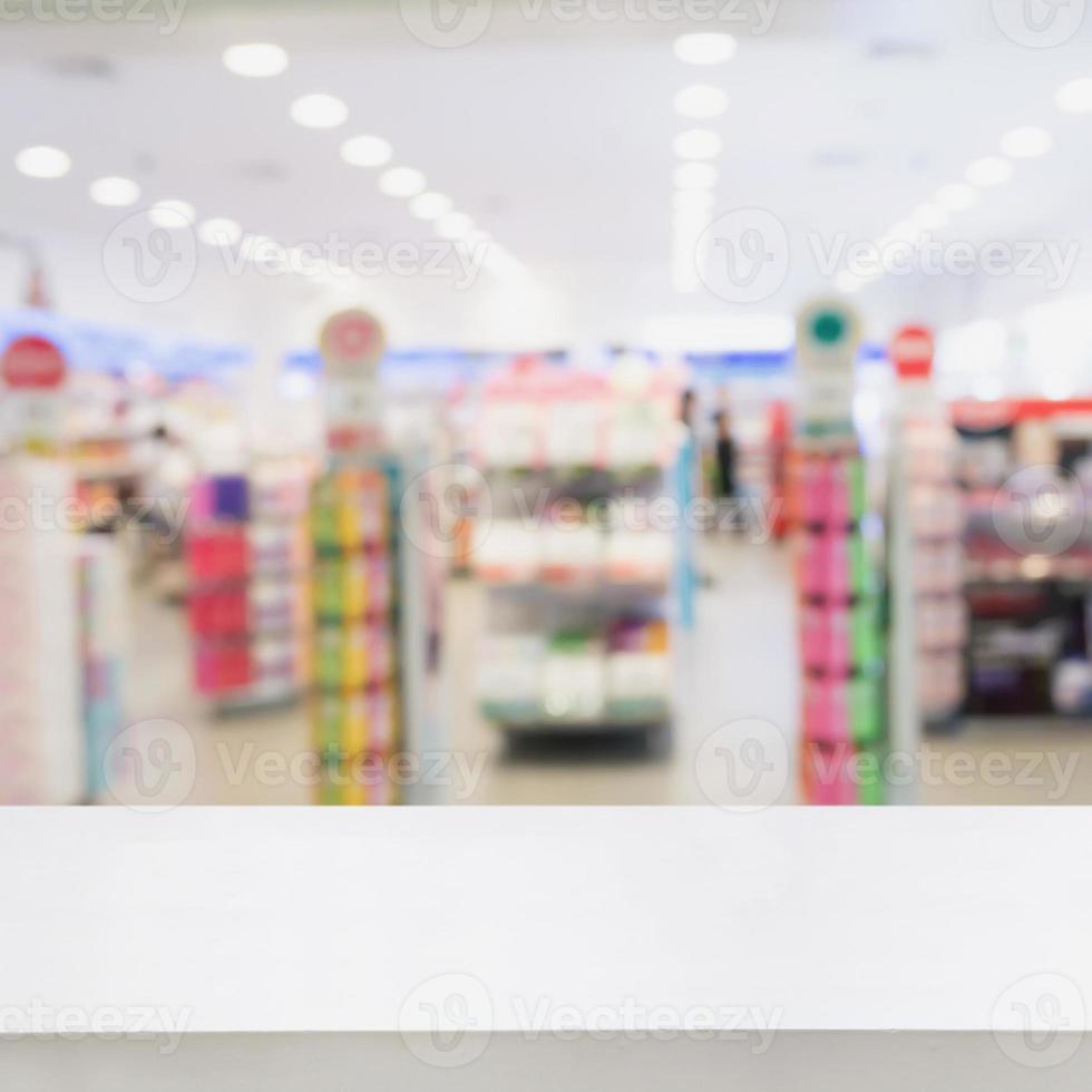 Pharmacy counter with the pharmacy store blur background photo