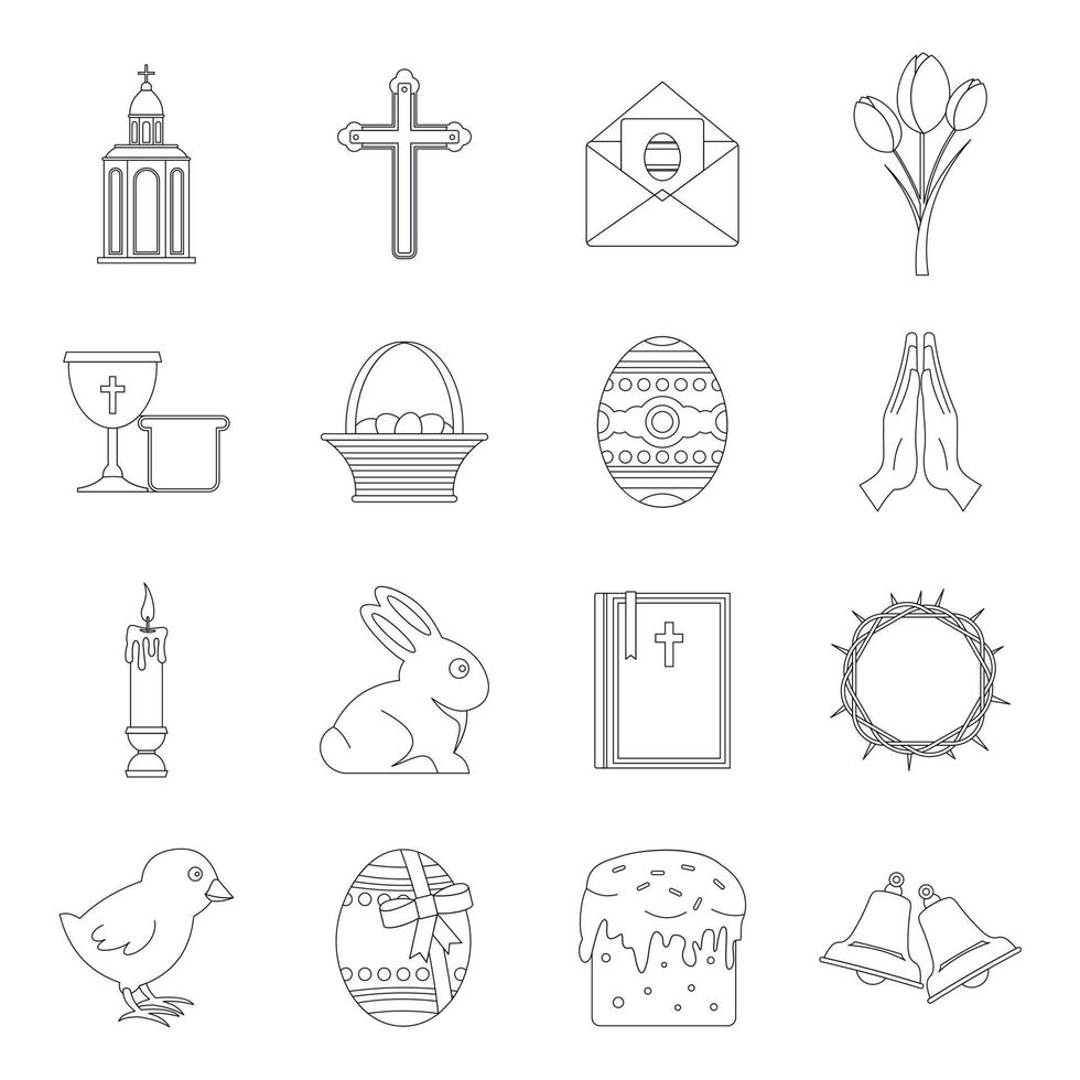 Easter items icons set, outline style vector