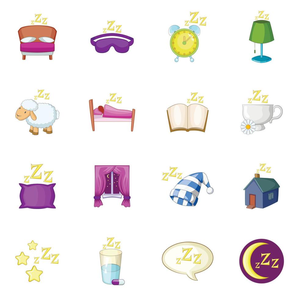 Sleep symbols icons set, cartoon style vector