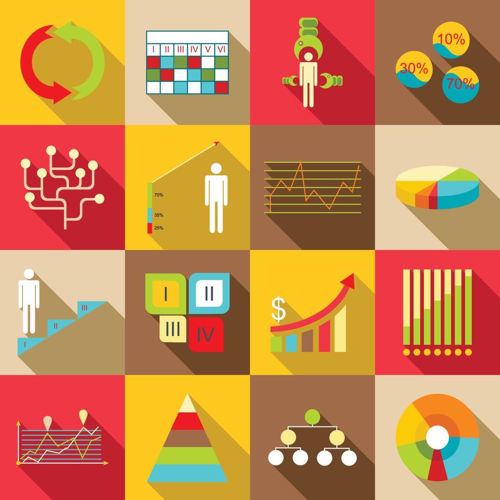 Infographic symbols parts icons set, flat style vector