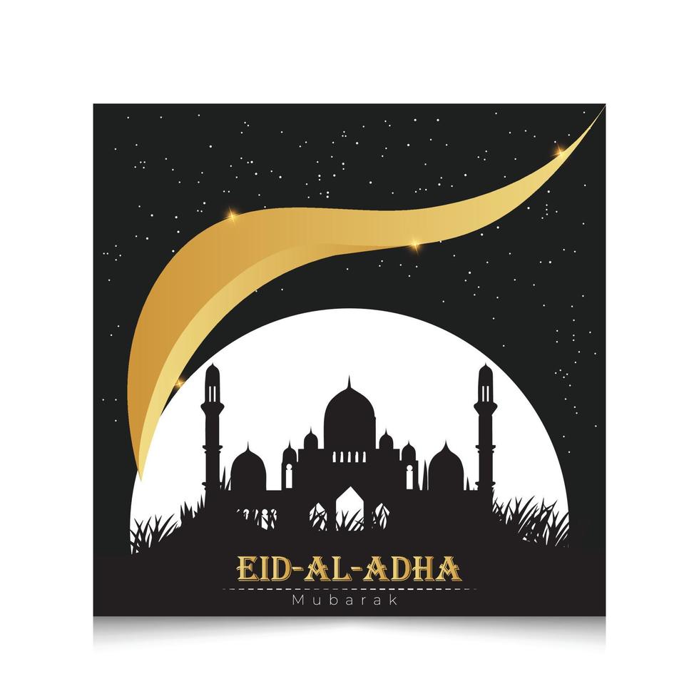 Eid al adha mubarak social media post. Eid al fitr greeting card with mosque. Vector illustration